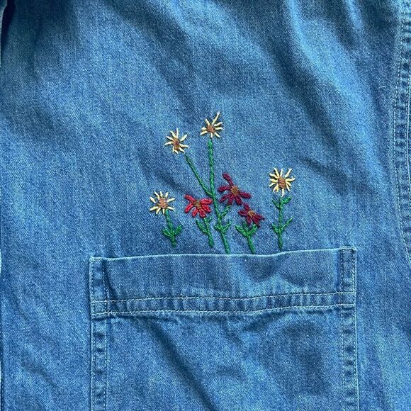 Vintage 90s cottage core garden angel blue Jean button up blouse - Picture 4 of 5